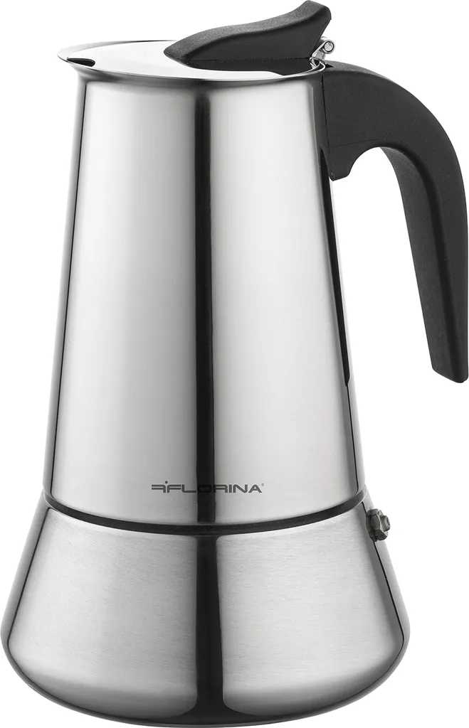 FLORINA Stainless Steel Espresso Maker 9 Cups (450 ml) | Stovetop Espresso Machine LINDA | Stainless Steel Espresso Coffee Pot with Profiled Handle | Suitable for all stovetops & induction