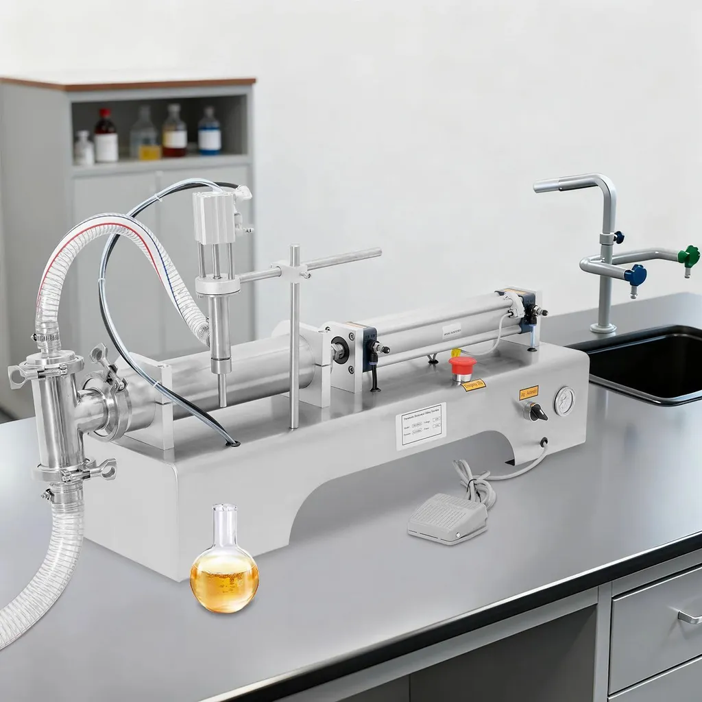 StarTech Liquid filling machine - Automatic bottle filler - Horizontal - Pneumatic - Capacity 100–1000 ml - Speed ​​40 bottles/min - Voltage 220 V - Silver