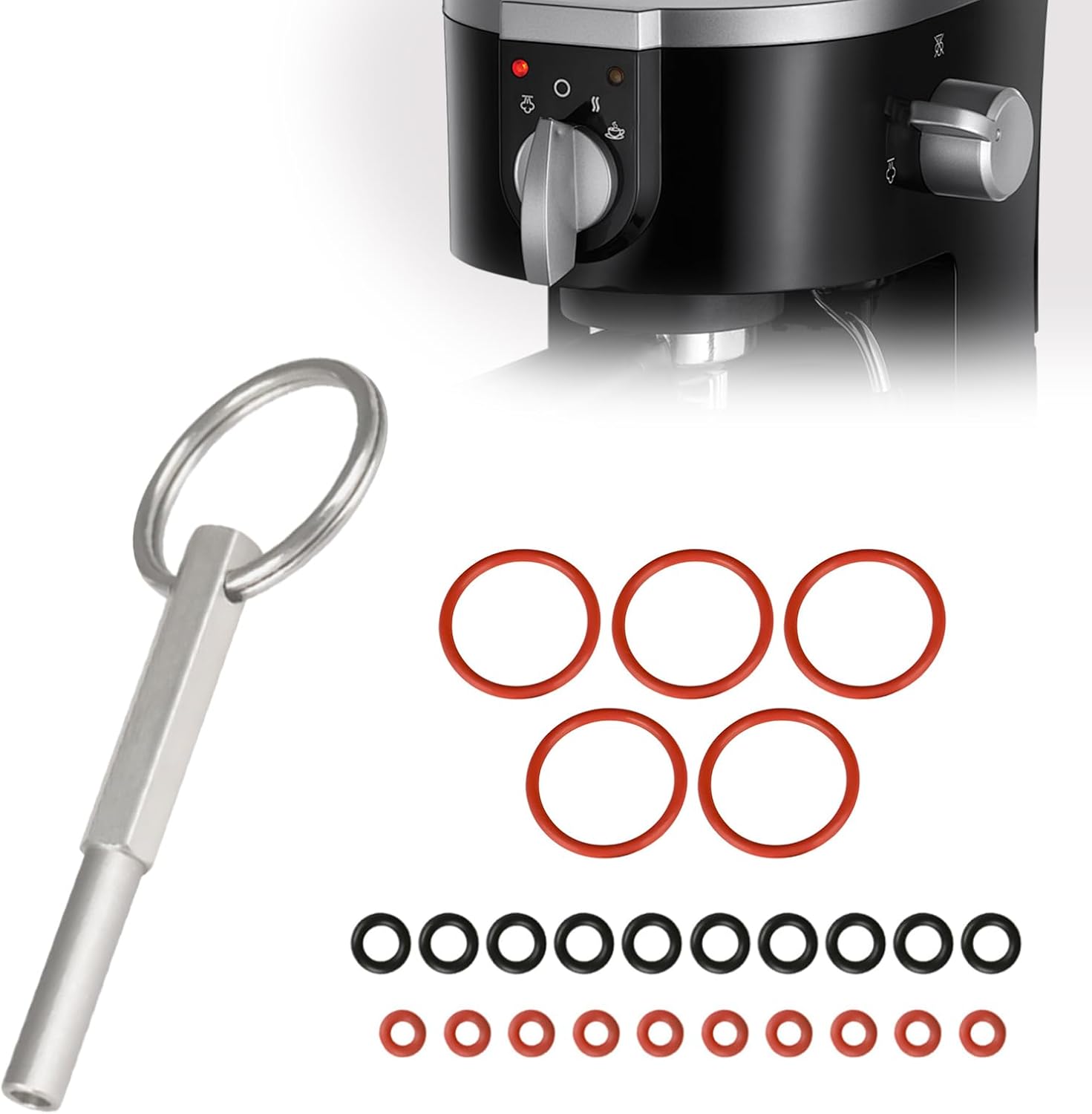 Vordpe Oval Head Wrench with Key Ring, Pack of 25 Sealing Rings, Oval Head Bit Repair Tool Replacement Parts, Compatible with Krups/Jura/AEG Fully Automatic Coffee Machines
