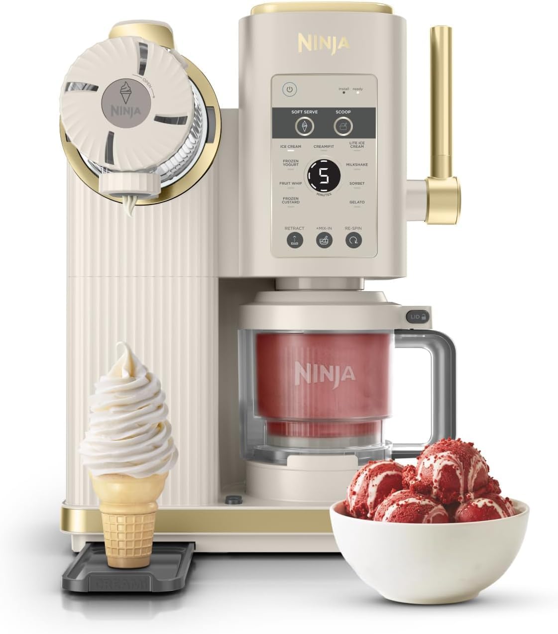Ninja CREAMi Scoop and Swirl Ice Cream Maker with 2 x Cans, 13 Functions, Makes Ice, Softserve, Gelato, Sorbet, Milkshakes and More, Mix-In Option, Stone Gold, NC701UKSTGD