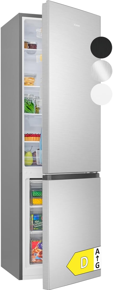 Bomann Fridge with Freezer | Energy Class D | 180 cm | Cool Freezer Combination Quiet 39 dB | 4 Shelves & 3 Drawers | Door Hinge Changeable | 269L Fridge Freezer Combination | KG 184 inox