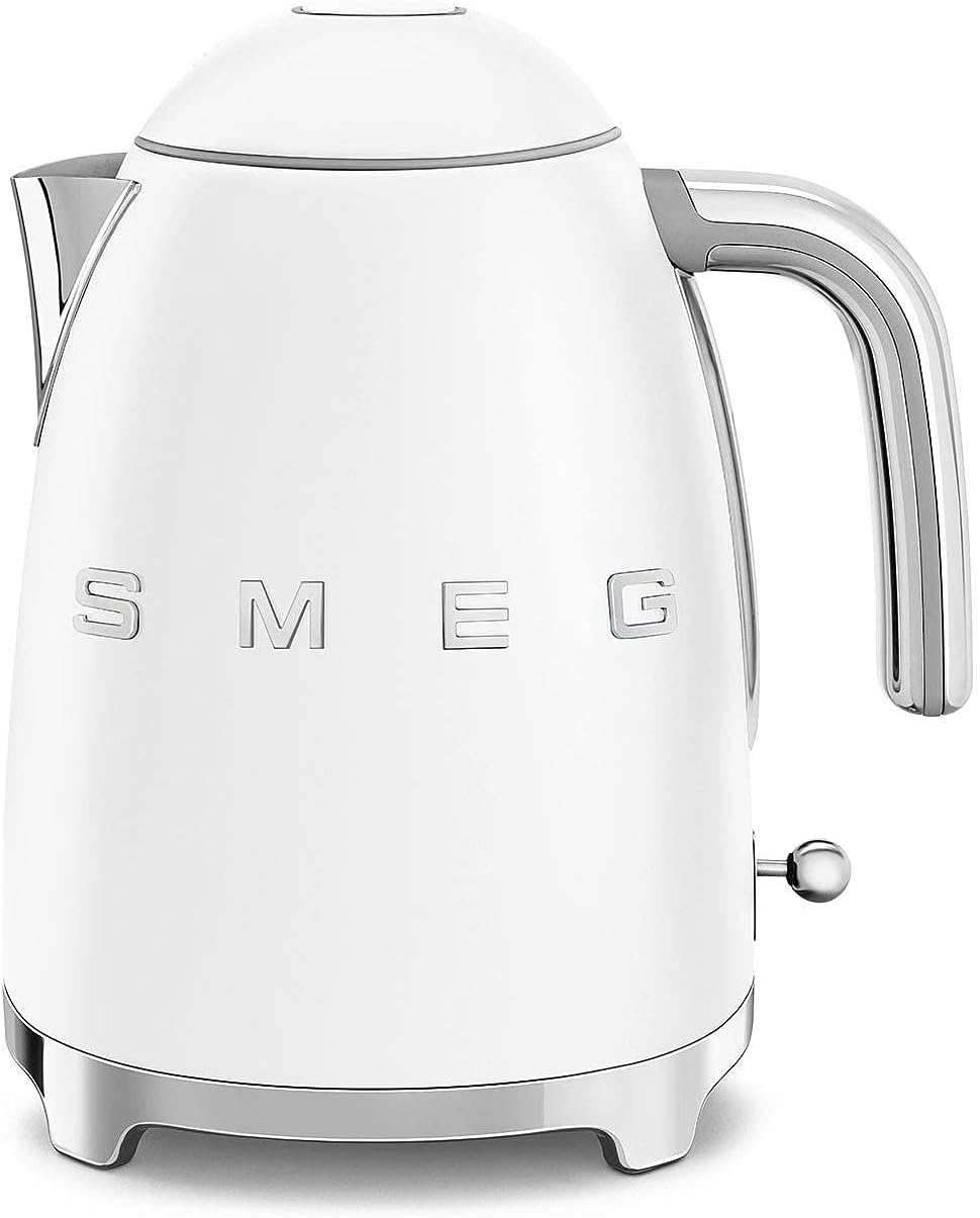 Smeg, KLF03WHMEU 1.7L Kettle, Soft-Opening Jug Closure, Removable Anti-limescale Filter Made of Stainless Steel, Automatic Shut-Off at 100°C, Non-Slip Feet, 2400W Power, Matt White