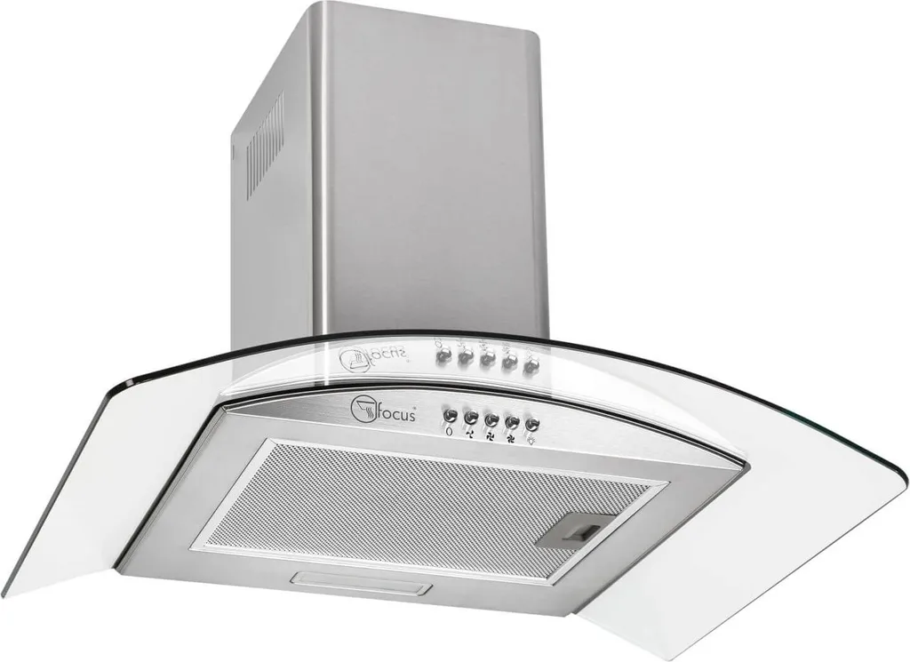 Focus Essenza 60 extractor hood, glass and stainless steel, with 3 speeds, 279m³/h airflow and aluminum grease filter