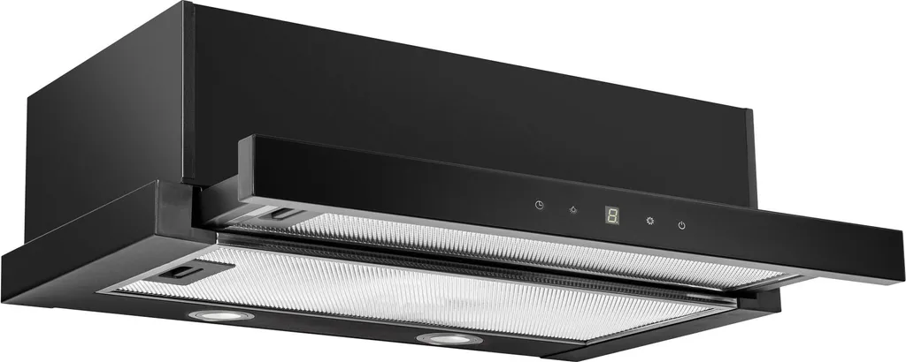 Focus Treviso Black 50 Glass Flat Screen Extractor Hood 50 cm Extendable Integrated Extractor Hood TOUCH CONTROL