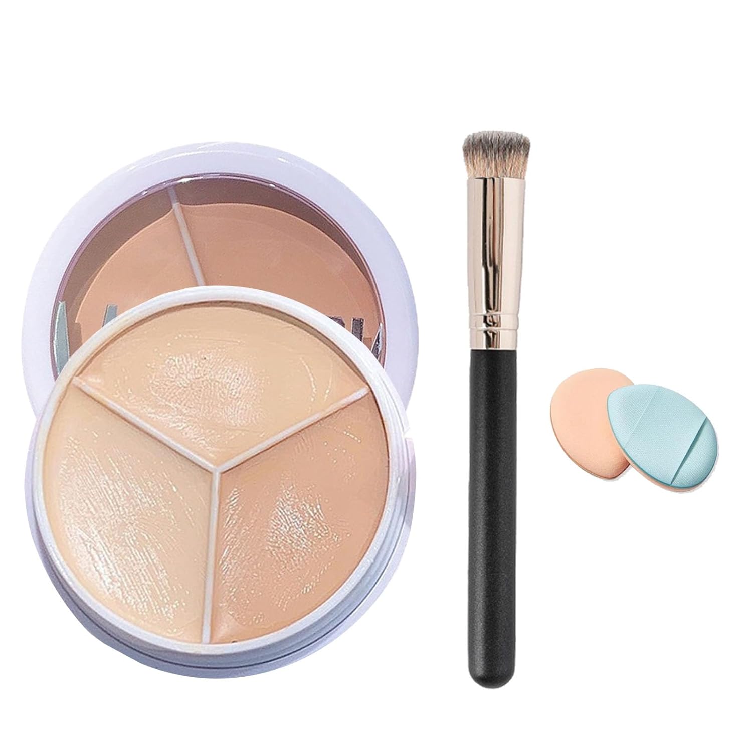 EONFAVE Full Cover Concealer Palette, 3-in-1 Concealer Cream, 3 Colors, High Coverage, Waterproof Face Concealer, Creamy Flatness Face Make-Up, 3 Colors Concealer Contour with Brush & Finger Puff