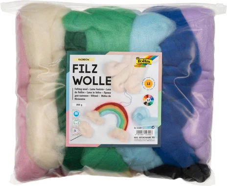 folia felted wool “Rainbow”, 12 colours, 350 g