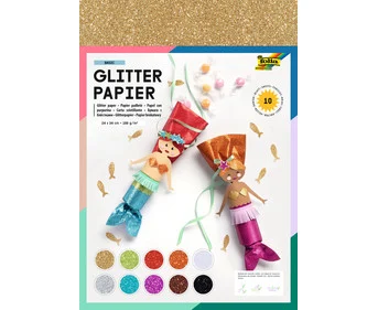 folia Glitter Kraft Paper, 24 x 34 cm, 10 sheets, 10 colors