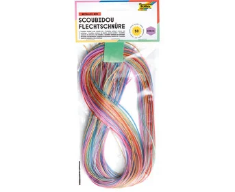 folia Scoubidou braiding cords, metallic mix, 100 cm, 50 pieces
