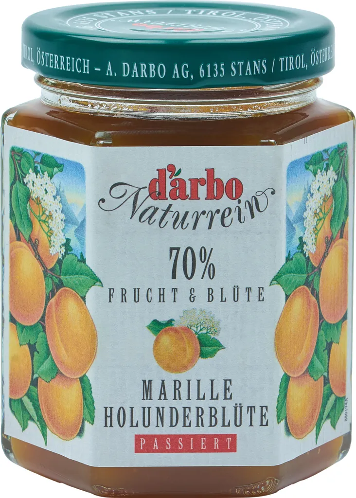 Food-United FRUIT SPREAD DARBO Apricot with Elderflower Extract 200g Jar Naturally pure apricot fruity fruit spread perfect for bread and rolls breakfast cakes tarts pastries quark porridge puddings ice cream fillings