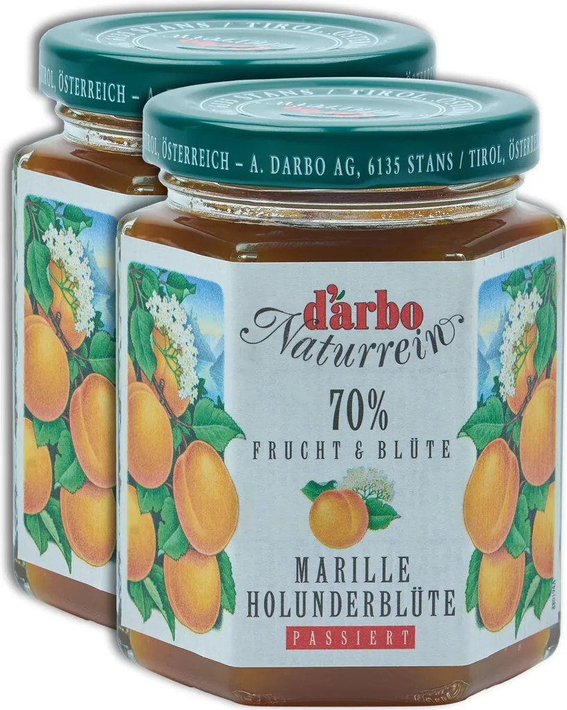 Food-United DARBO Apricot Fruit Spread with Elderflower Extract 2 x 200g Jars Pure Apricot Fruity Fruit Spread Perfect for Bread and Rolls Breakfast Cakes Tarts Pastries Quark Porridge Puddings Ice Creams Fillings 400g
