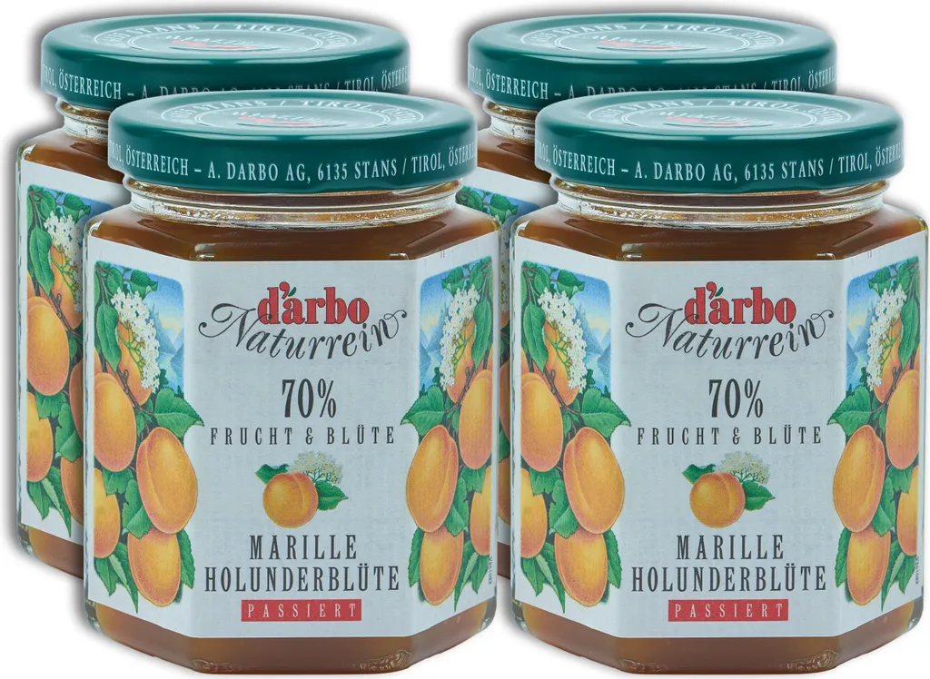 Food-United FRUIT SPREAD DARBO Apricot with Elderflower Extract 4x 200g Jar Naturally pure apricot fruity fruit spread perfect for bread and rolls breakfast cakes tarts pastries quark porridge puddings ice cream fillings