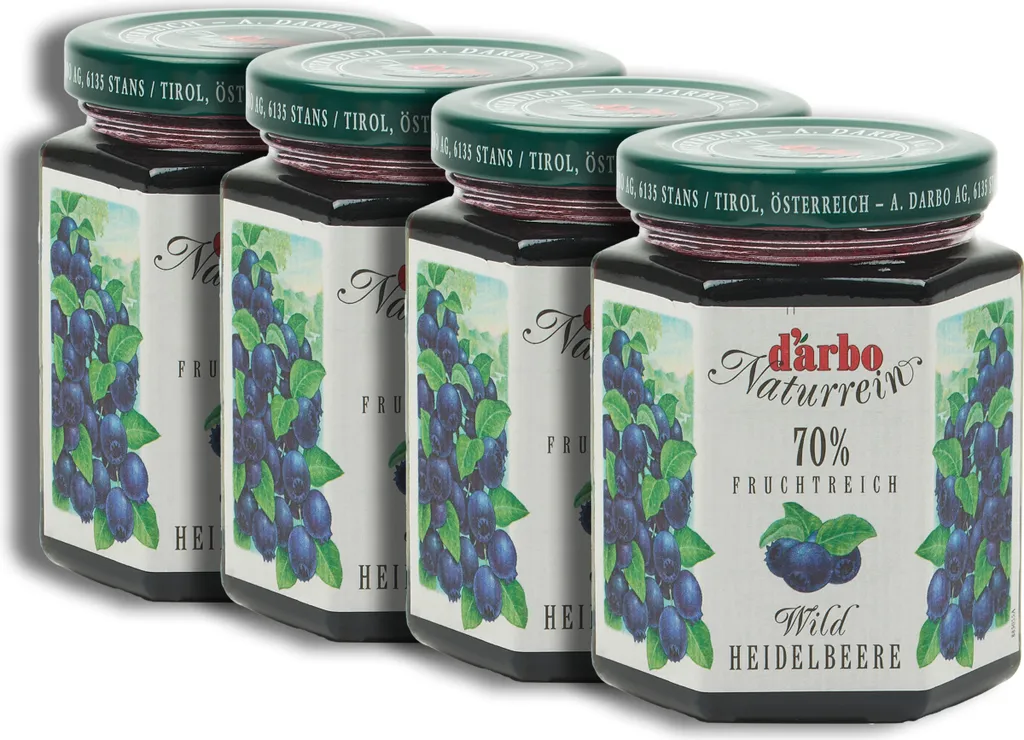 Food-United FRUIT SPREAD DARBO Wild Blueberry 4x 200g Jar Natural Blueberry fruity fruit spread perfect for bread and rolls cakes tarts breakfast pastries quark porridge puddings ice cream fillings