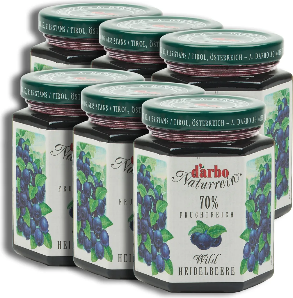 Food-United FRUIT SPREAD DARBO Wild Blueberry 6x 200g Jar Natural Blueberry fruity fruit spread perfect for bread and rolls cakes tarts breakfast pastries quark porridge puddings ice cream fillings