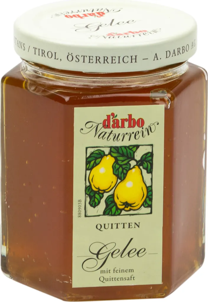 Food-United JELLY made from quince juice by DARBO Naturally Pure 200g glass jar fruity and vegan bread and fruit spread Quince jelly perfect for bread and rolls Breakfast Pastries Cakes Porridge Pudding Ice Cream Cake Fillings