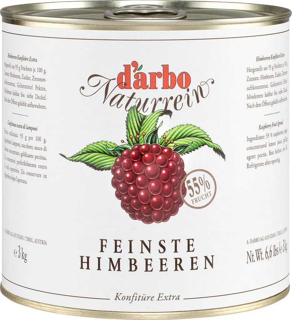 Food-United RASPBERRY JAM EXTRA NATURAL 3kg can from DARBO