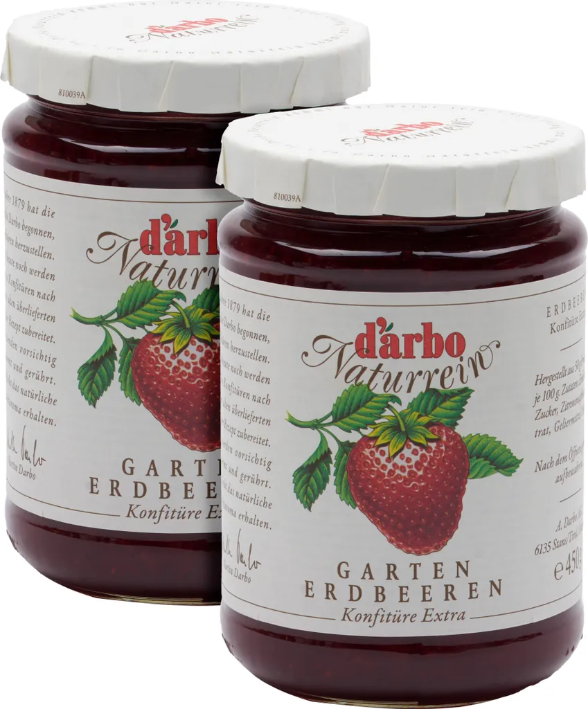 Food-United Extra Garden Strawberry Jam 2 x 450g by DARBO Naturally fruity strawberry jam, perfect for bread and rolls, breakfast, strawberry cake, quark, porridge, puddings, ice creams, fillings, pastries