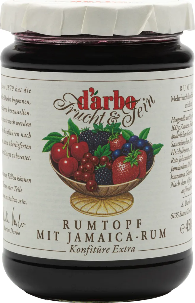 Food-United Extra Jam with 1% Alcohol Jamaica Rum 450g by DARBO Pure Rum Pot Jam Fruity Rum Pot Jam Perfect for Bread and Rolls Fruit Fillings Cakes Tarts Quark Porridge Puddings Ice Creams Pastries