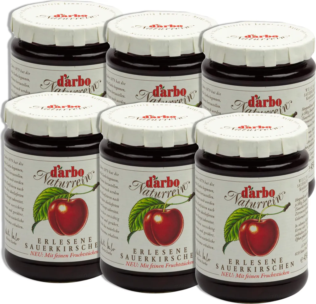 Food-United EXTRA JAM Sour Cherry-Sour Cherry 6x 450g by DARBO Naturally fruity fruit spread perfect for bread and rolls, breakfast, quark, porridge, puddings, ice creams, fillings, pastries, cherry cakes