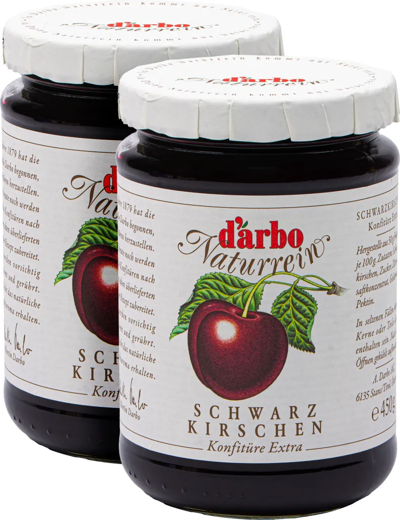 Food-United JAM EXTRA Black Cherry Jam 2x 450g by DARBO Naturally pure cherry jam perfect for bread and rolls, breakfast, cherry cake, quark, porridge, puddings, ice creams, fillings, pastries