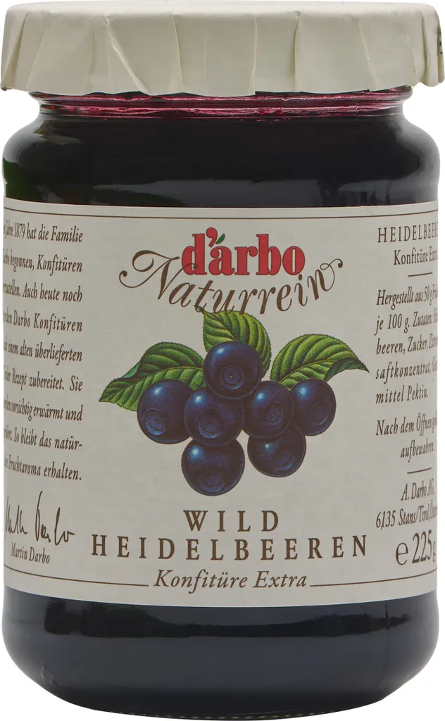 Food-United Jam Extra Single Wild Blueberries 225g by DARBO Blueberry Jam, perfect for wild berry fillings, cakes, bread and rolls, breakfast, blackberry quark porridge, pudding