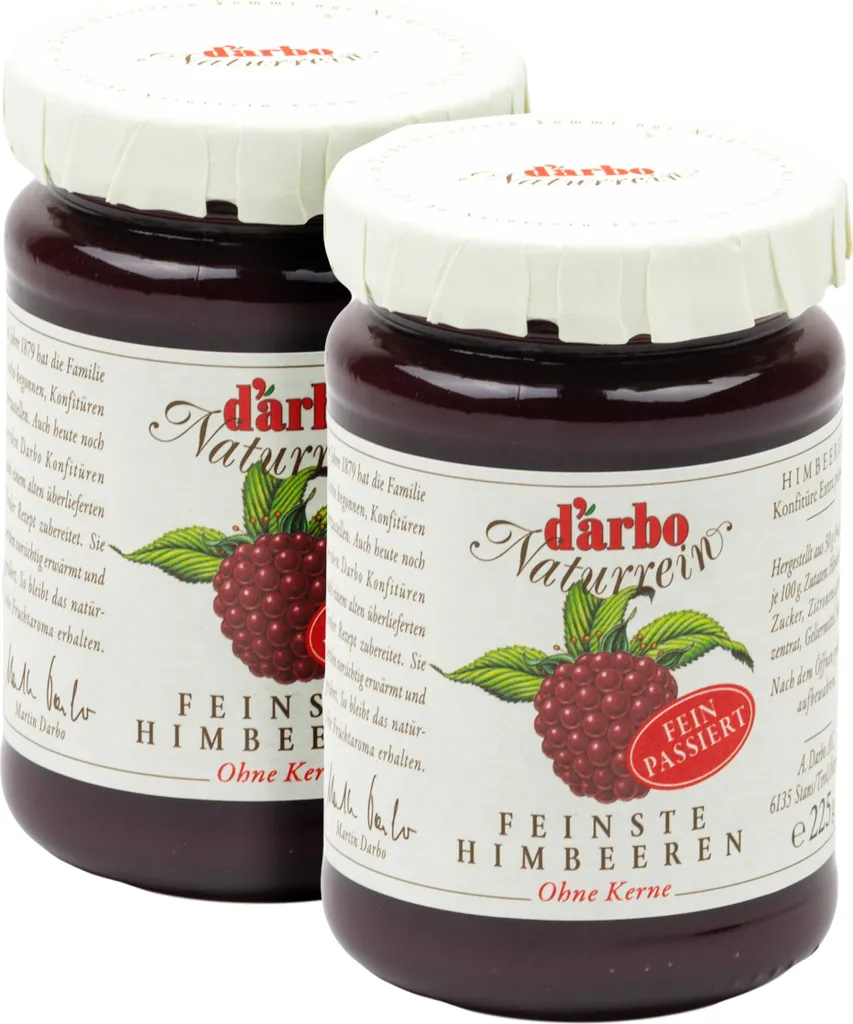 Food-United Jam Extra Singles Raspberry Finely Strained 2 x 225g from DARBO Raspberry Jam Fruity Raspberry Fruit Jam Perfect for Raspberry Fillings, Cakes, Breakfast, Single Breakfast, Bread and Rolls, Porridge, Puddings, Pastries