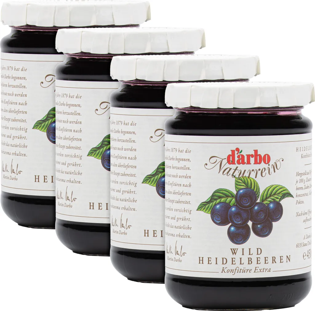 Food-United EXTRA JAM wild blueberries 4x 450g from DARBO Natural blueberry jam blueberries fruit jam perfect for bread and rolls wild berry fillings cakes breakfast blackberry quark porridge pudding ice cream pastries