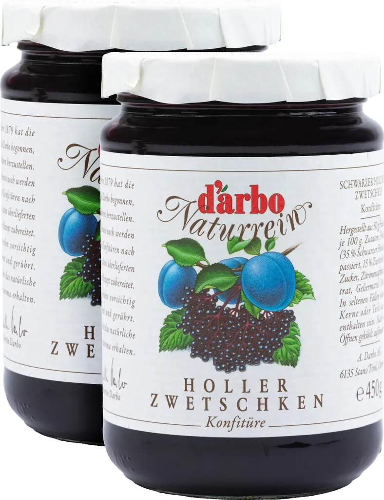 Food-United Elderberry-Plum Jam 2x 450g by DARBO Naturally Pure Elderberry-Plum Jam, perfect for bread and rolls, plum fillings, cakes, breakfast, elderberry curd porridge, pudding, pastries, ice cream
