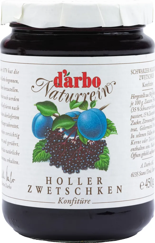 Food-United Elderflower-Plum Jam 450g by DARBO All Natural Elderflower-Plum Fruit Jam, perfect for bread and rolls, plum fillings, cakes, breakfast, elderflower quark porridge, pudding, pastries, ice cream
