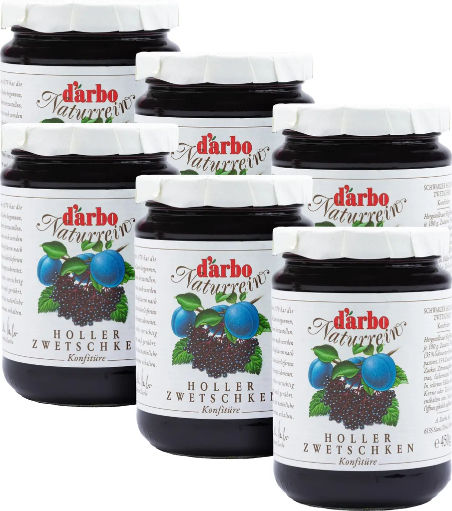 Food-United Elderberry-Plum Jam 6x 450g by DARBO Naturally Pure Elderberry-Plum Jam, perfect for bread and rolls, plum fillings, cakes, breakfast, elderberry curd porridge, pudding, pastries, ice cream