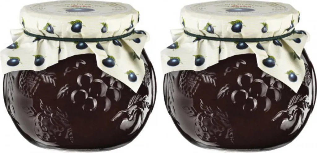 Food-United Plum Jam, natural, 2x 640g fruit pieces, Powidl decorative glass DARBO