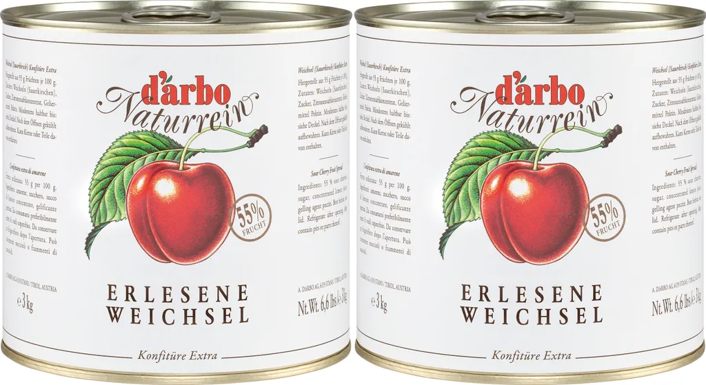 Food-United SOUR CHERRY AND SOUR CHERRY JAM EXTRA 2x 3 kg can from DARBO