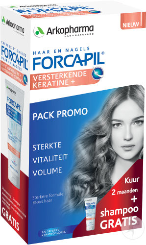 Forcapil Discovery Pack for Strong Hair and Nails: Keratin Capsules 120 + Free Shampoo 200ml