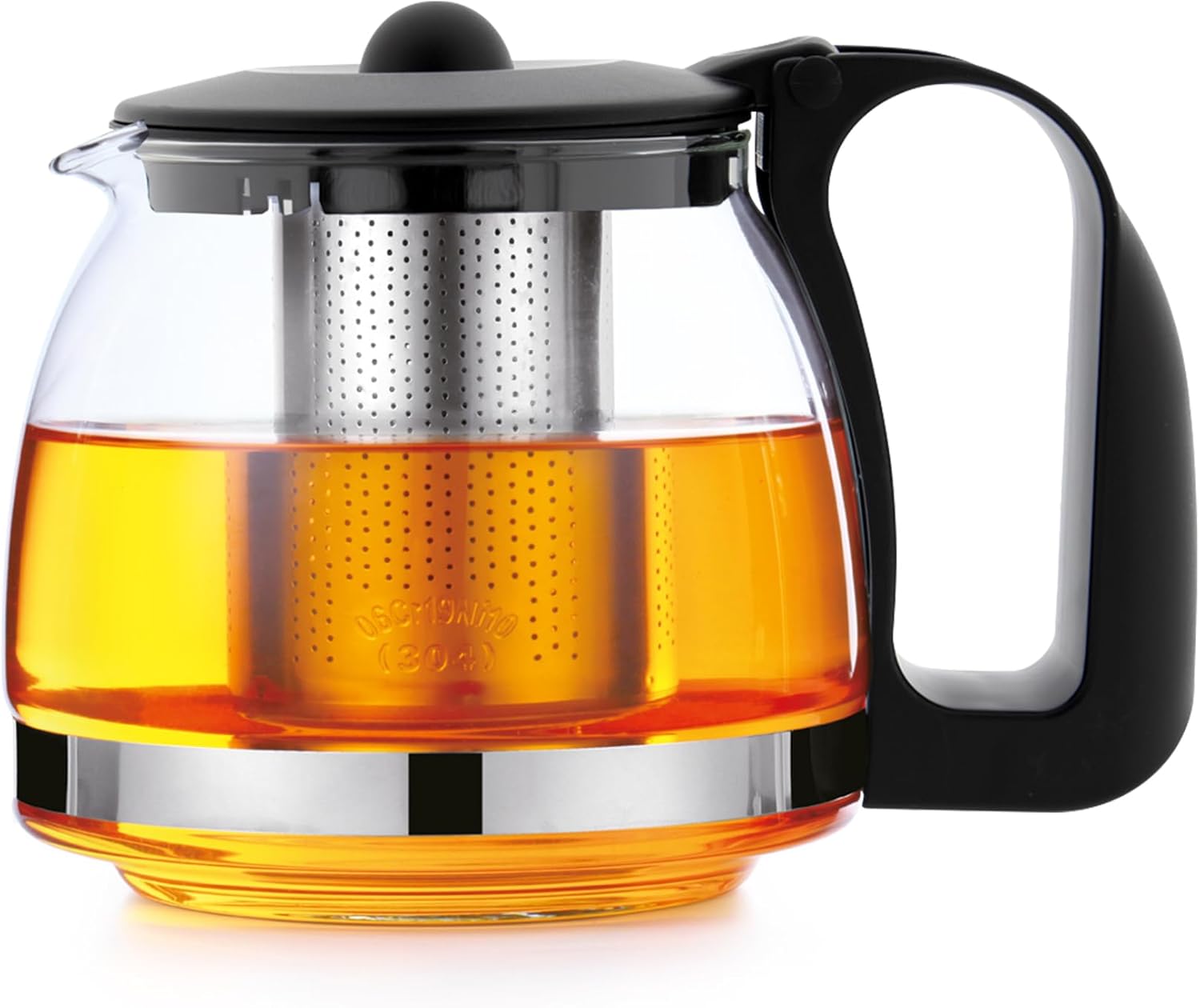 T24 Glass Teapot with Strainer Attachment, Heat-Resistant, Removable Stainless Steel Filter Strainer, Glass Teapot with Tea Strainer and Overheating Protection, Ideal for Preparing Loose Teas, Teapot