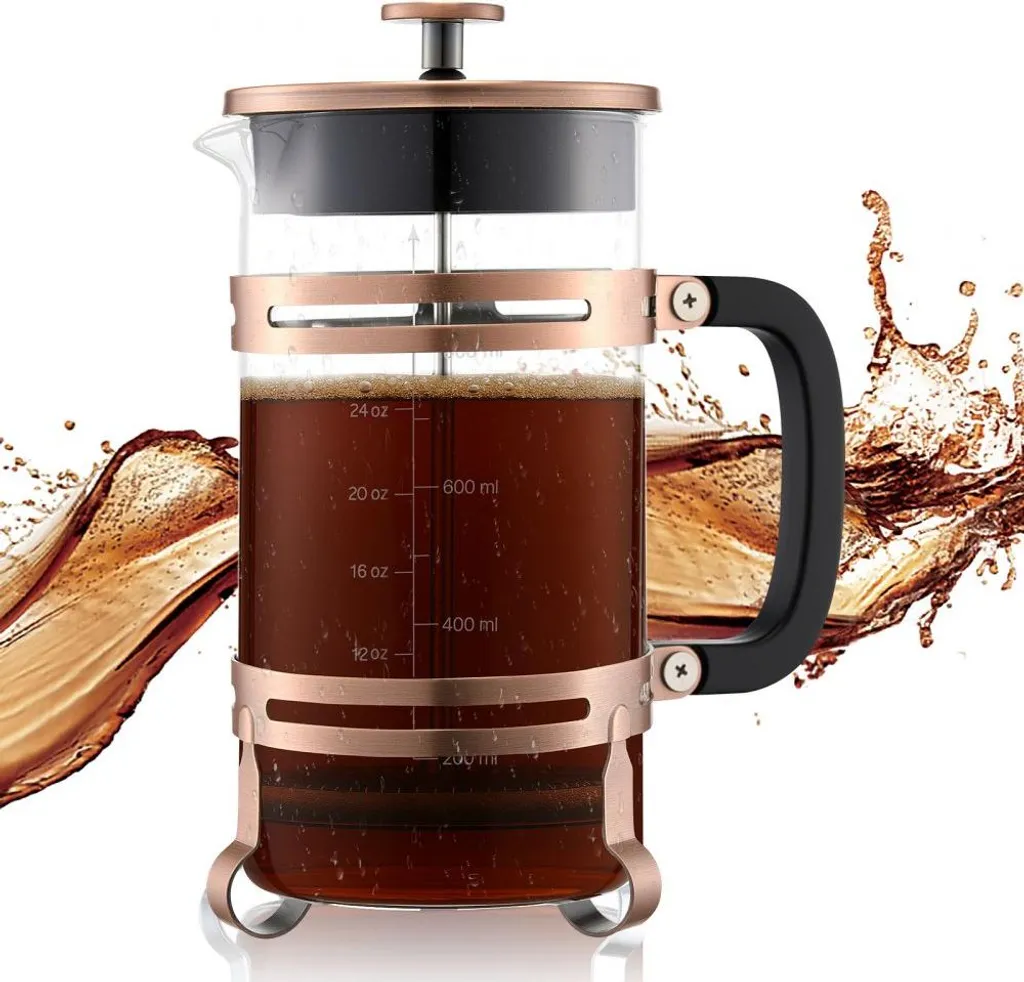 StarTech French Press Coffee Maker 1L - Borosilicate Glass Coffee Press - Tea Kettle with Stainless Steel Filter - Coffee Maker for Camping, Travel, Kitchen, Restaurant - Copper Coffee Maker (Color)