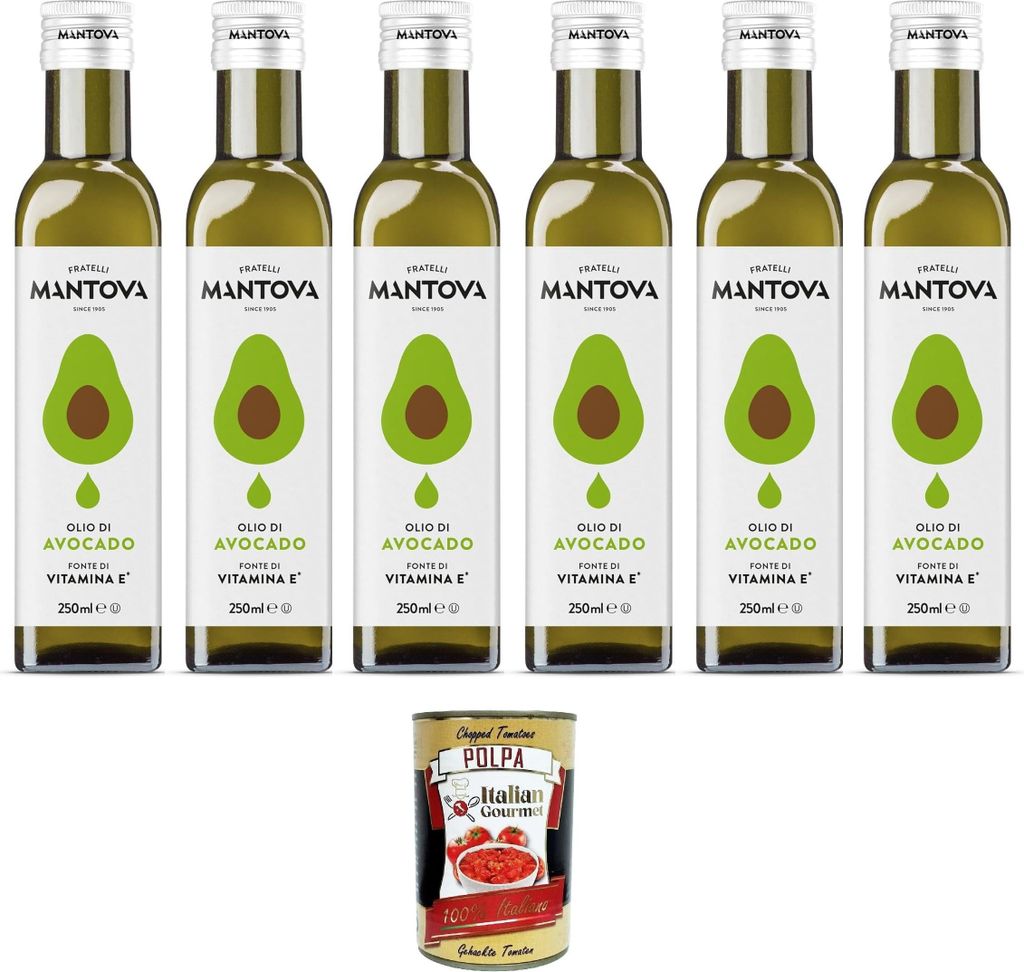 Italian Gourmet E.R. Fratelli Mantova Avocado Oil – Nutraceutical Oil – 100% Natural and 100% Pure – Health and Wellbeing – Naturally Contains Vitamin E 6 x 250 ml + Italian Gourmet Avocado Pulp 400 g
