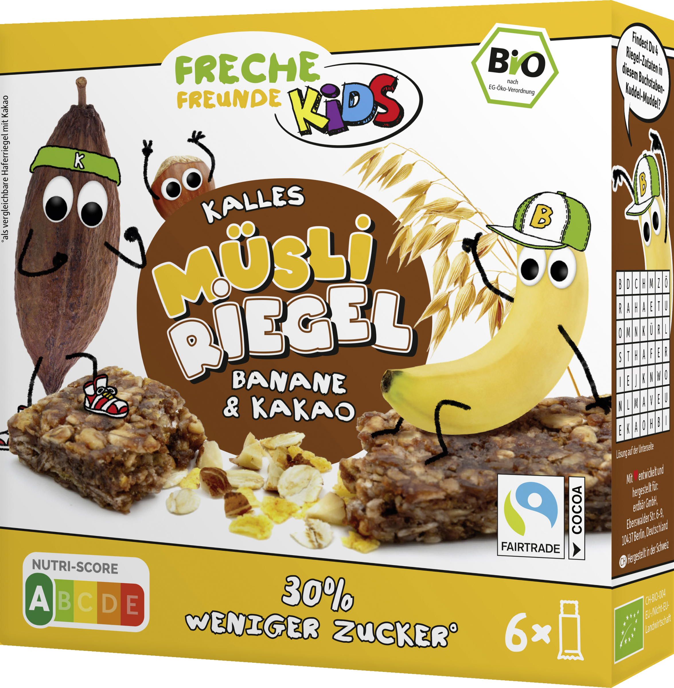Freche Freunde Kids Kalles Organic Muesli Bars (6x26g) Banana & Cocoa