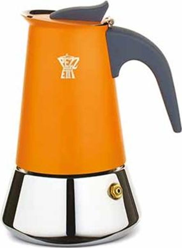 French: 4-cup coffee pot 13 x 10 x H16.4 cm - Orange - Steelexpress - Pezzetti German: Coffee pot for 4 cups 13 x 10 x H16.4 cm - Orange - Steelexpress - Pezzetti