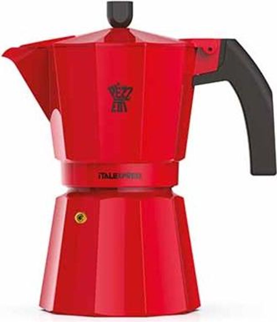 French: 6-cup coffee pot 19 x 10.4 x H20 cm - Red - Italexpress - Pezzetti German: Coffee pot for 6 cups 19 x 10.4 x H20 cm - Red - Italexpress - Pezzetti