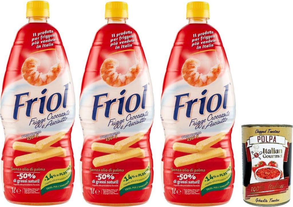 Italian Gourmet E.R. Friol Sunflower Seed Oil, Crispy and Dry, 3x Frying Oil, Sunflower Seed Oil, Crispy and Dry, 3x 1L + Italian Gourmet Polpa 400g