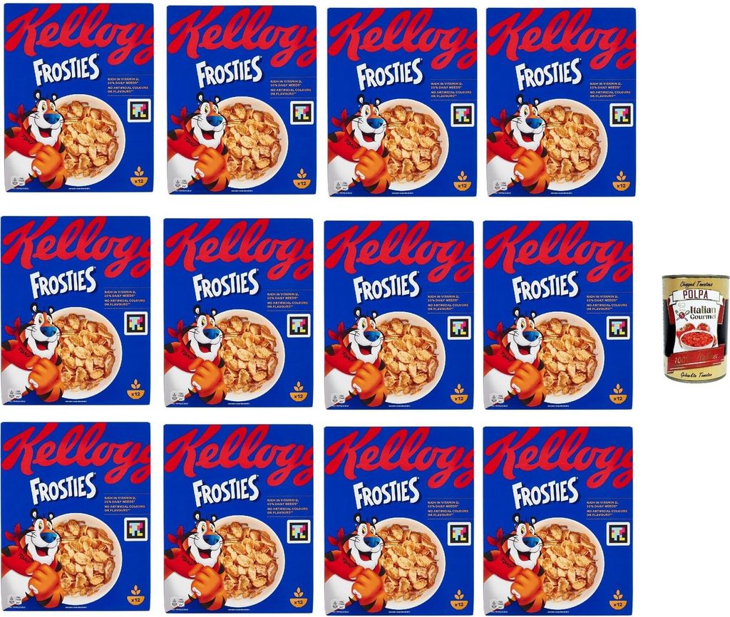 Italian Gourmet E.R. Frosties, crispy cornflakes made from corn with delicious frosting – breakfast cereal without artificial colors and flavors 12 x 330g + Italian Gourmet polpa 400g