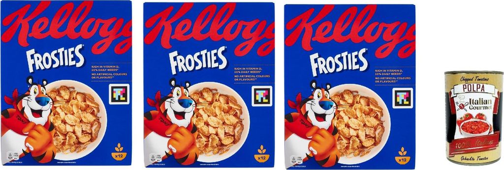 Italian Gourmet E.R. Frosties, crispy cornflakes made from corn with delicious frosting – breakfast cereal without artificial colors and flavors 3 x 330g + Italian Gourmet polpa 400g