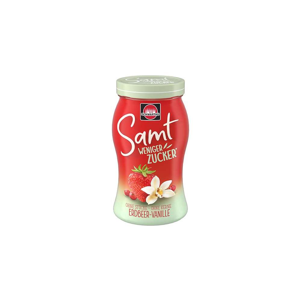 Schwartau Fruit spread velvet less sugar, strawberry-vanilla