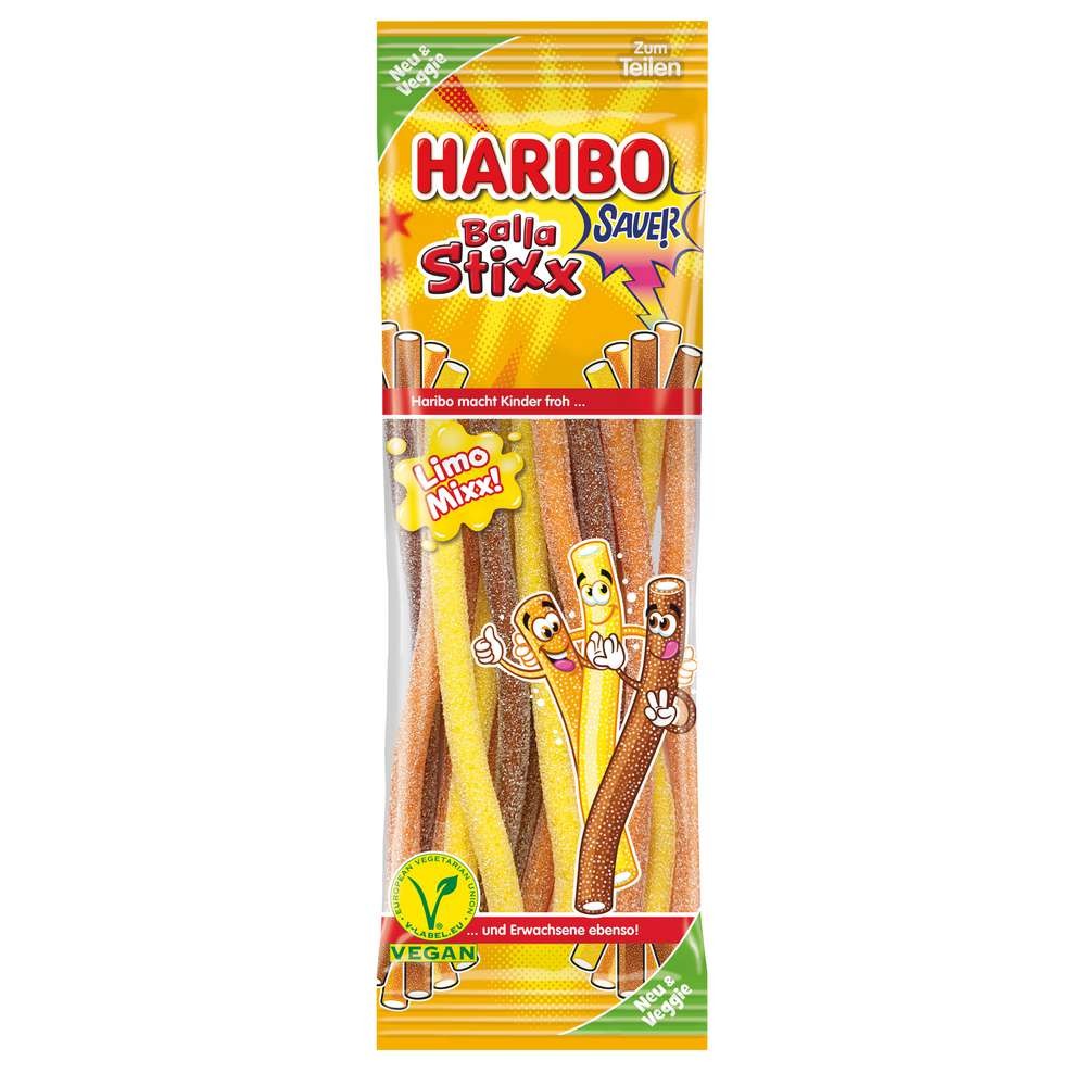 Haribo Fruit gums, Balla Stix Limo Mixx!, Veggie