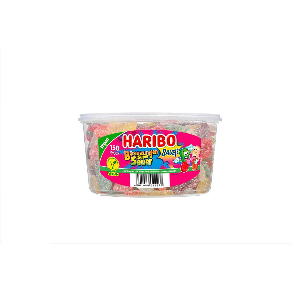 Haribo Fruit gum bear tongues, super sour, in a tin 1350g