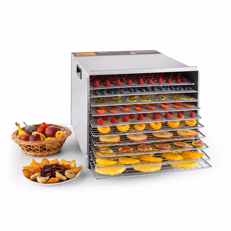 Fruit Jerky Steel 10 Food Dehydrator, 10 Trays, 1000 W, Area: 1.5 m², Timer, Silver