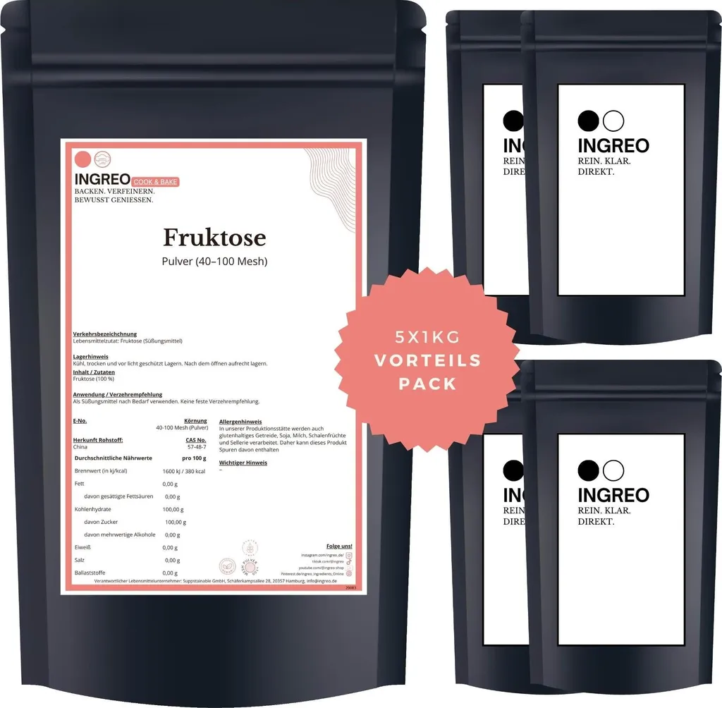 INGREO Cook & Bake Fructose Powder (40-100 Mesh) – 5kg (5X1kg)