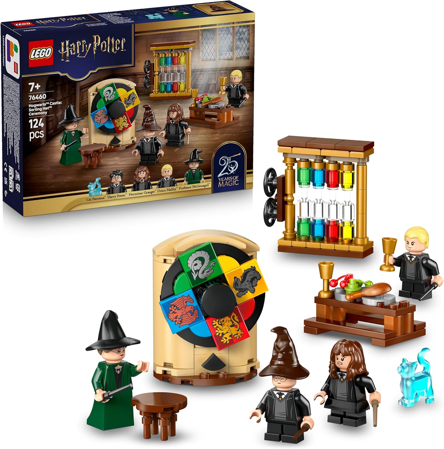 LEGO Harry Potter Hogwarts Castle: Selection Ceremony with the Talking Hat - Patronus, Hermione and Draco Malfo Mini Figures with Wands, Spinning Wheel - Gift for Children from 7 Years - 76460