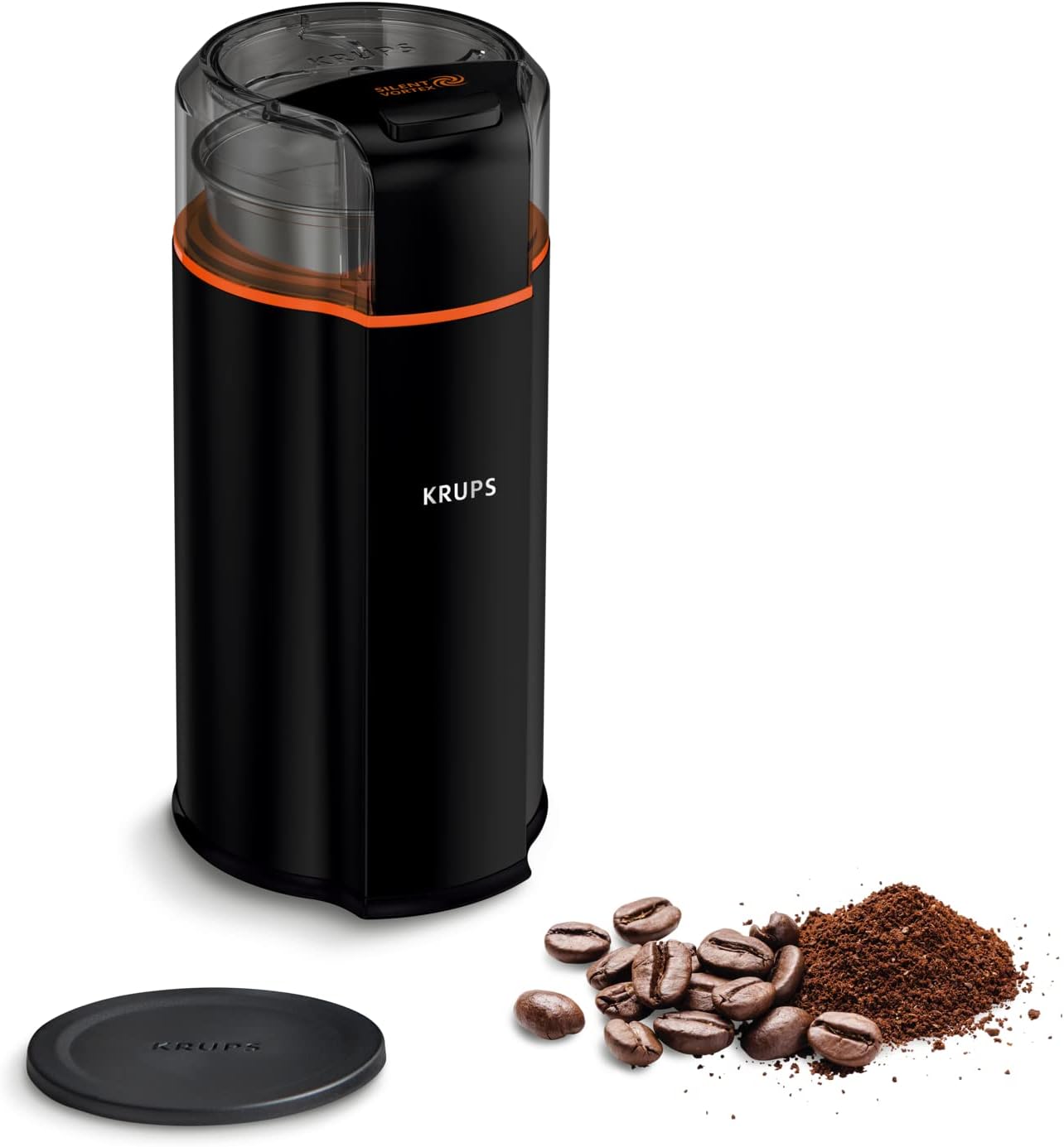 Krups GX3328 Silent Vortex Electric Coffee and Spice Mill | 3-in-1 Grinder for Coffee Beans, Spices, Herbs | Super Quiet | Dishwasher Safe | Removable Grinding Bowl + Lid | Black
