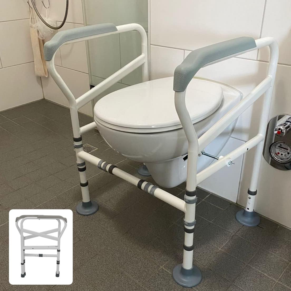 Joliling Foldable Toilet Safety Rails, Adjustable Width Height Toilet Frame with Large Suction Cups, Non-Slip, Heavy Duty Toilet Handles for Elderly and Disabled, Toilet Safety Rails