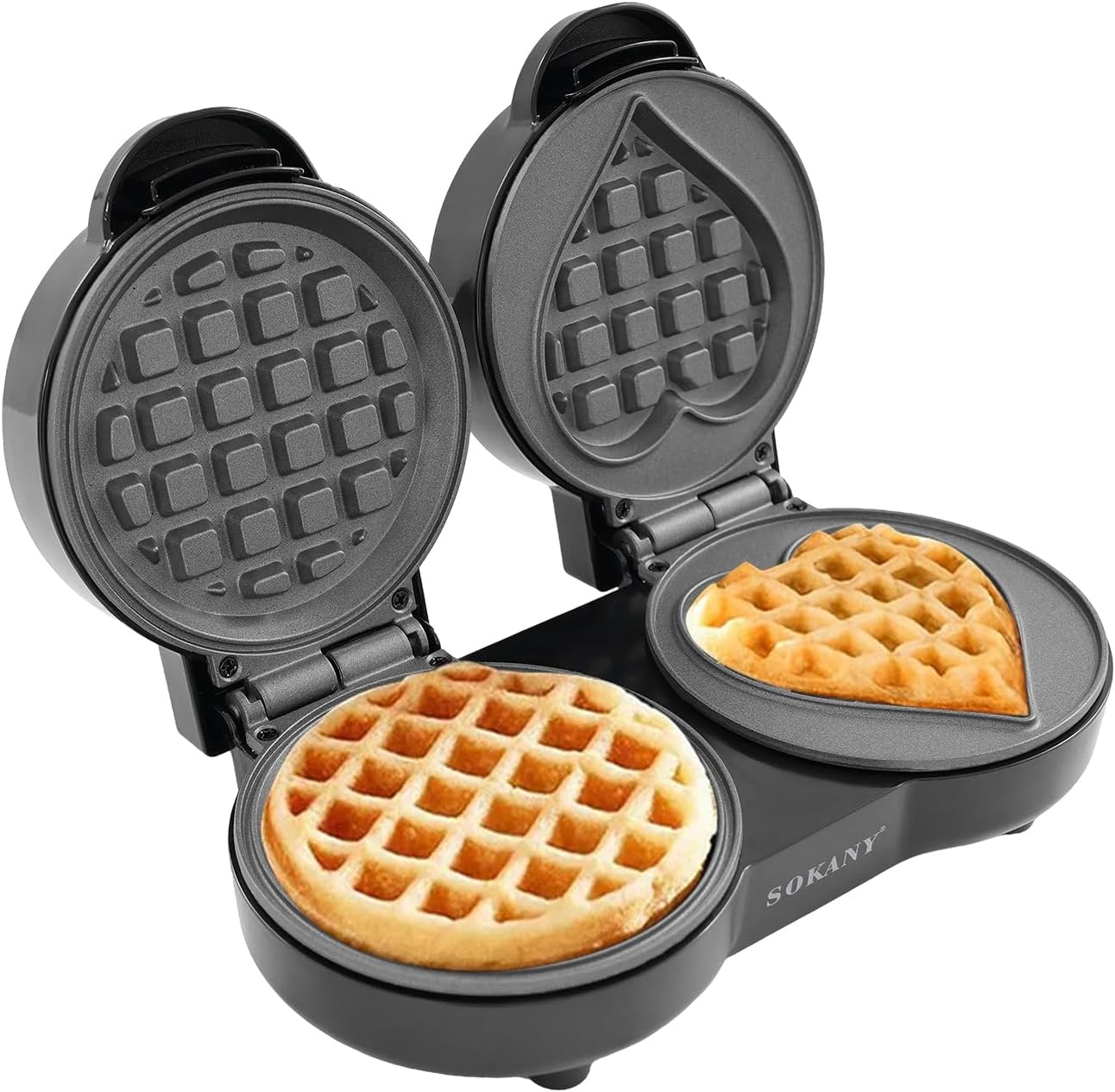 Zalydala Waffle machine, electric mini heart waffle iron, heart-shaped and circular waffles in two shapes simultaneously roasting, non-stick coating, interesting